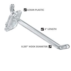 Azar Displays 800004-C Pack of 50 Clear Pegboard Hooks (Also Available in Black & White) - 4” Pegboard Hook Set (2” & 6” Pegboard J Hooks Also Availab