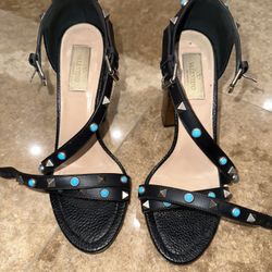 Valentino Garavani Black Heels with Blue Studs