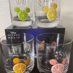 New JoyJolt Disney Mickey Mouse Citrus Lowball Crystal Bar Drinking Glasses, Set of 4, 10 Oz
