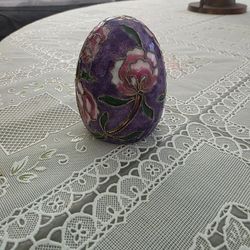 Vintage Brass Enameled Chinese Floral Egg