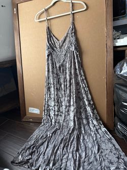 Gray Floral Satin Maxi Slip Dress