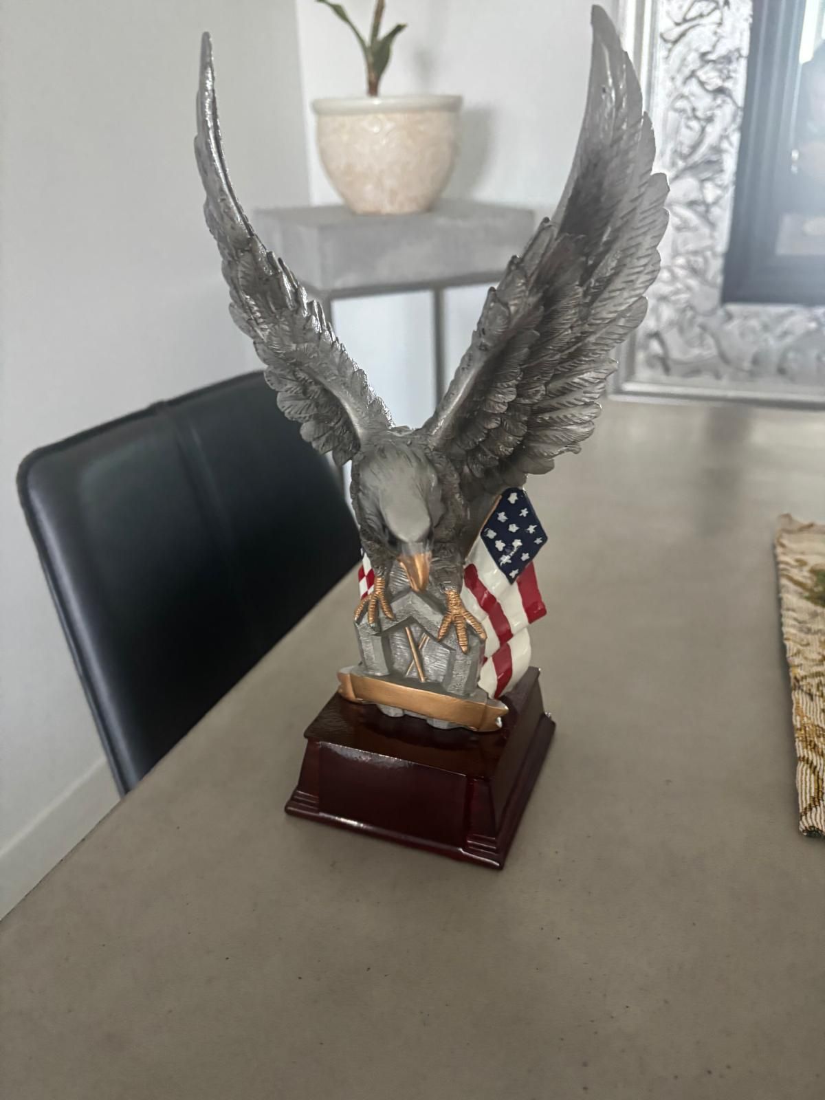 Eagle and American FlagAward . Patriotic silver Eagle trophy . 11 “ tall $40
