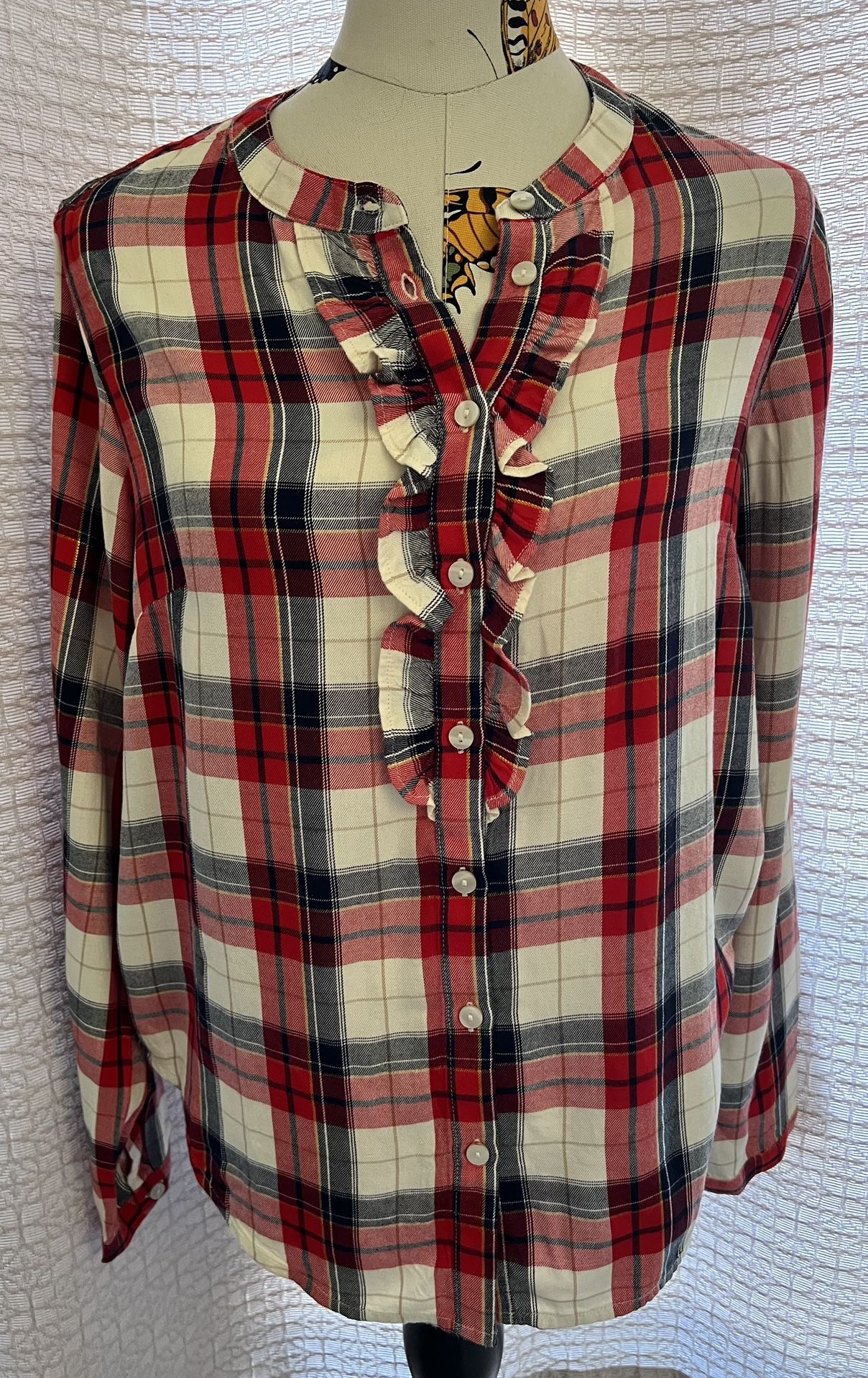 Nautica Red and White Plaid Shirt