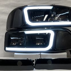 99 To 06 GMC Sierra Yukon Denali LED Headlights Smoked Ahumadas Lid DRL 
