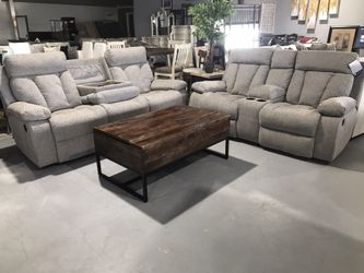 Gray fabric recliners new 2 piecd fog