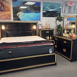 Weekend Sale‼️Beautiful Black+Gold 5pc Bedroom Set $1199