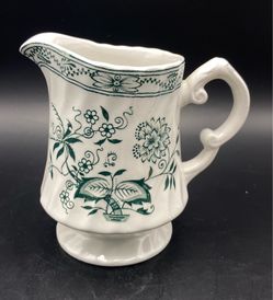 VTG Wood & Sons Green Old Vienna Ironstone Pedestal Creamer Burslem England -Acid & Detergent Proof