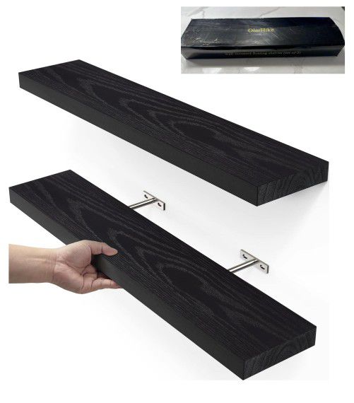 23" Black Wood Floating Wall Shelves Set Of 2