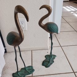 2 Bronze Flamingo Statues