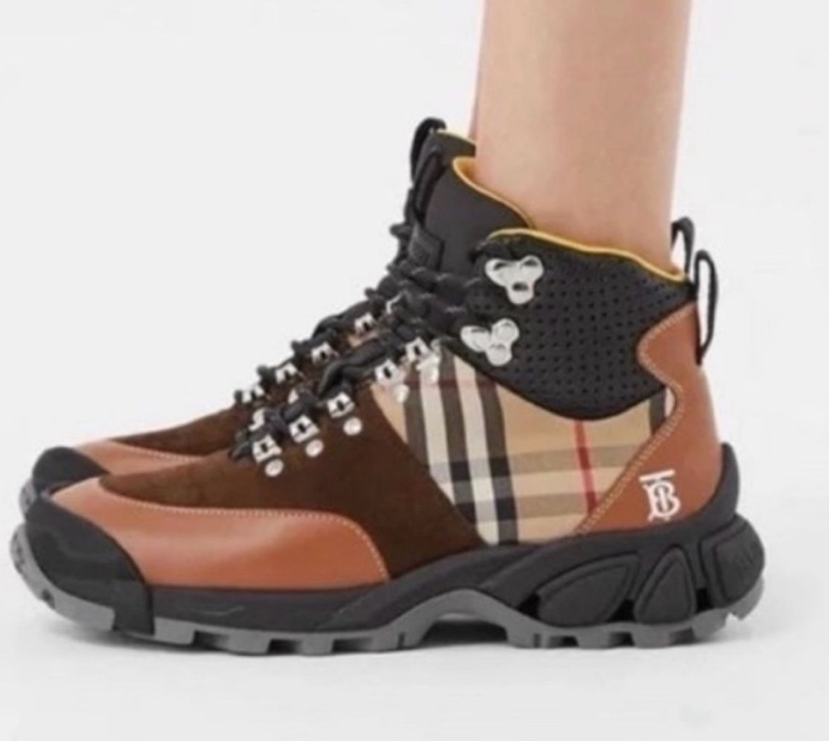 Burberry Multicolor Leather and Suede Tor Hiking Boots Size 9