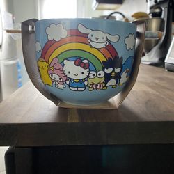 Hello Kitty Ceramic Bowl With Chopsticks