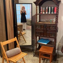 Stand up mirror and antique wood bar