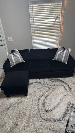 Black sectional sofa couch. Length 78” Width 33”