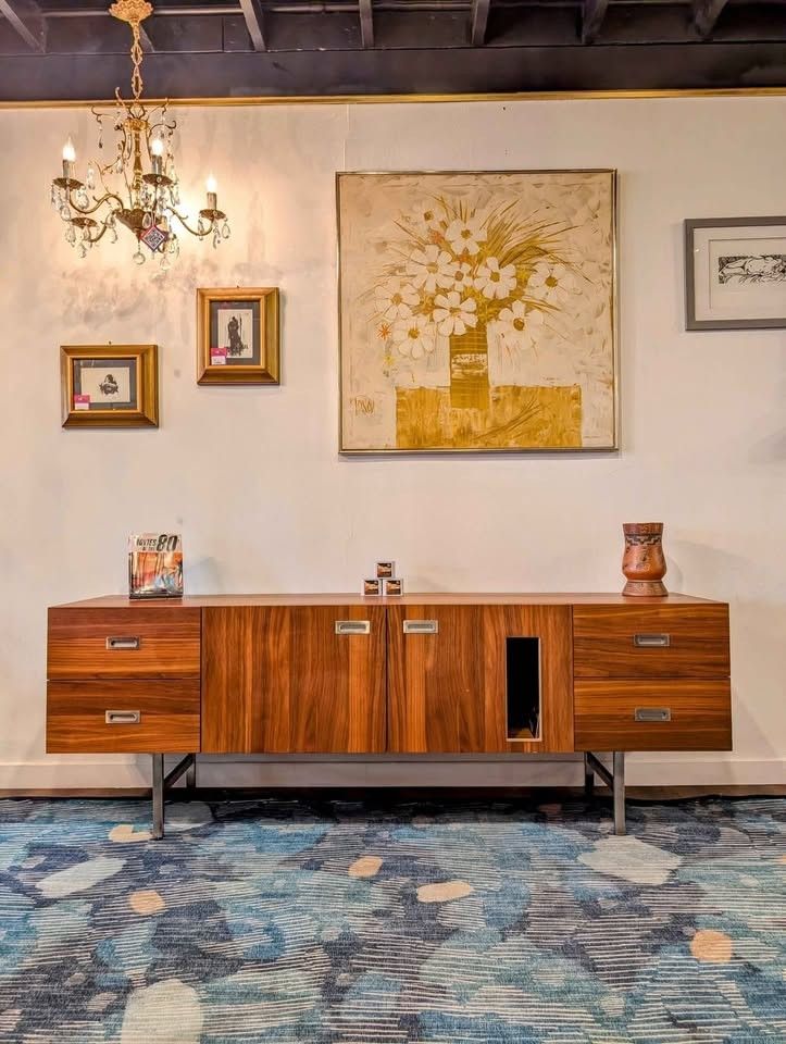 Walnut & Steel Media Credenza & Vinyl Record Storage