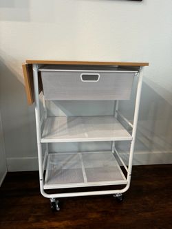 Rolling Storage Cart with Wood Top and Mesh Shelves
