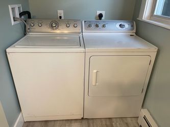 Maytag Centennial washer and GE dryer, both top-loading