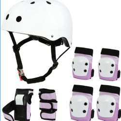 Kids Helmet and Pads Set, Adjustable Toddler Helmet Knee Pads for Girls 3-10, Protective Gear Set with Drawstring Bag, Helmet Elbow Wrist Guards for S