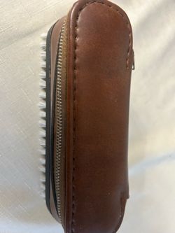 Brown Leather Zip Case with Brush