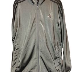 Adidas PrimeGreen Gray Track Jacket Full Zip Size Large 3 Stripes