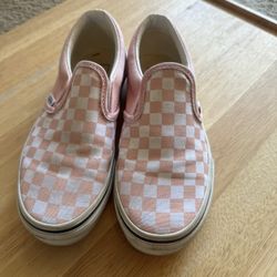 Girls Vans Pink and White Checkers Slip On