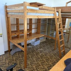 FREE Awesome Lofted Wooden Bed With Desk College Dorm Style