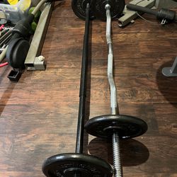 Curl Bar And Bar Bell With Weights