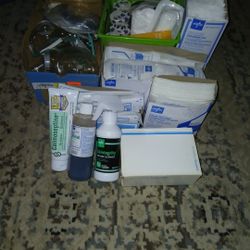 Medical Supply Lot(Gauze, Wound Care including an 8oz Trigger Spray Bottle of Skintegrity Wound Cleanser, Trach Kit, ect)