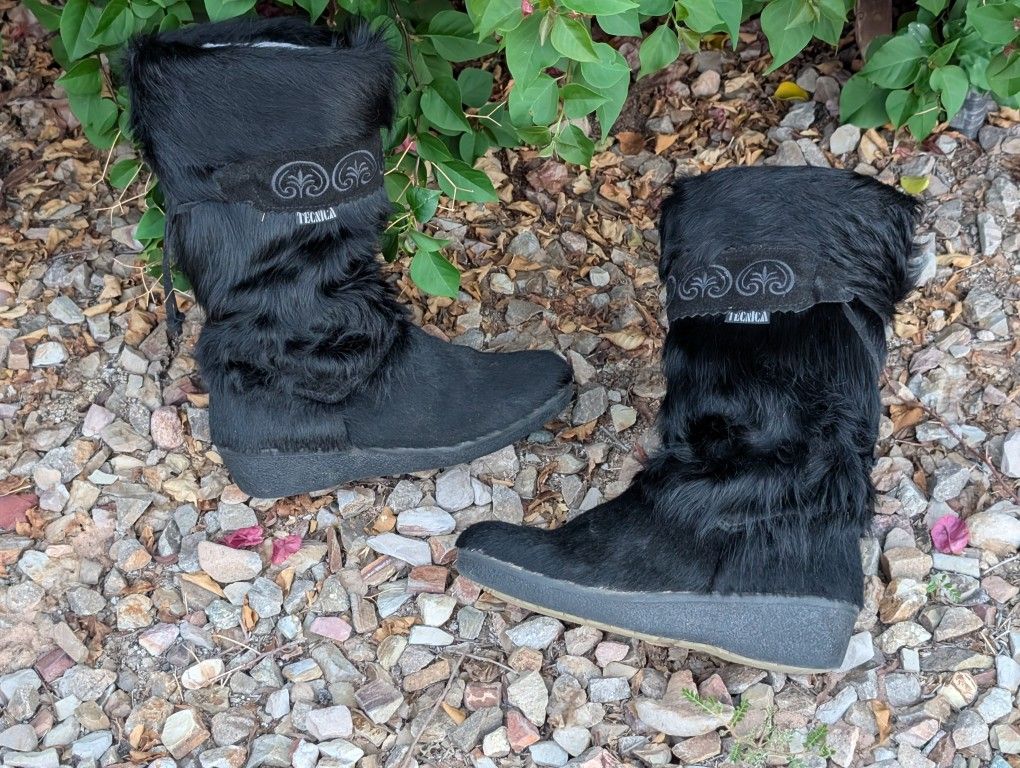 Vintage Tecnica Skandia Italian Fur Boots Women's Size 42 (US 10) Mid Calf Black