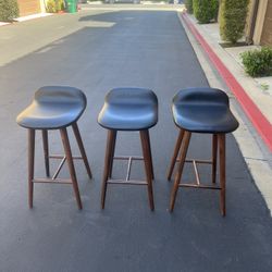 3 Article Walnut Black Leather Bar Stools- Excellent Condition