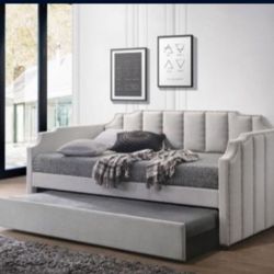 DAY BED TWIN WITH TWIN TRUNDLE GRAY VELVET (mattress sold separate)
