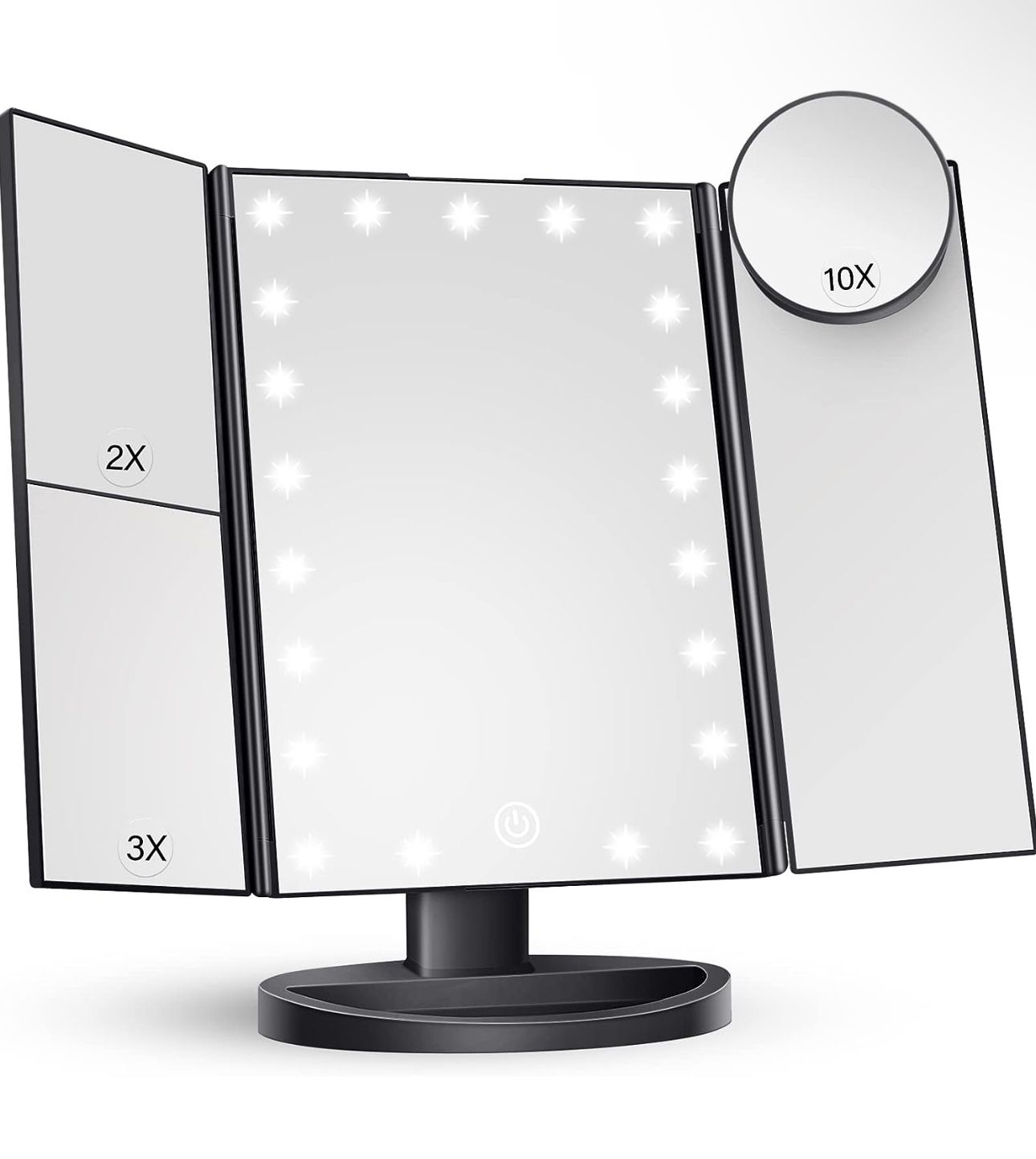 Tri-fold Lighted Vanity Makeup Mirror with Magnification, Touch Screen