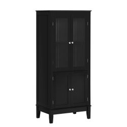  Black Wood Shelves With Glass Doors Cabinet