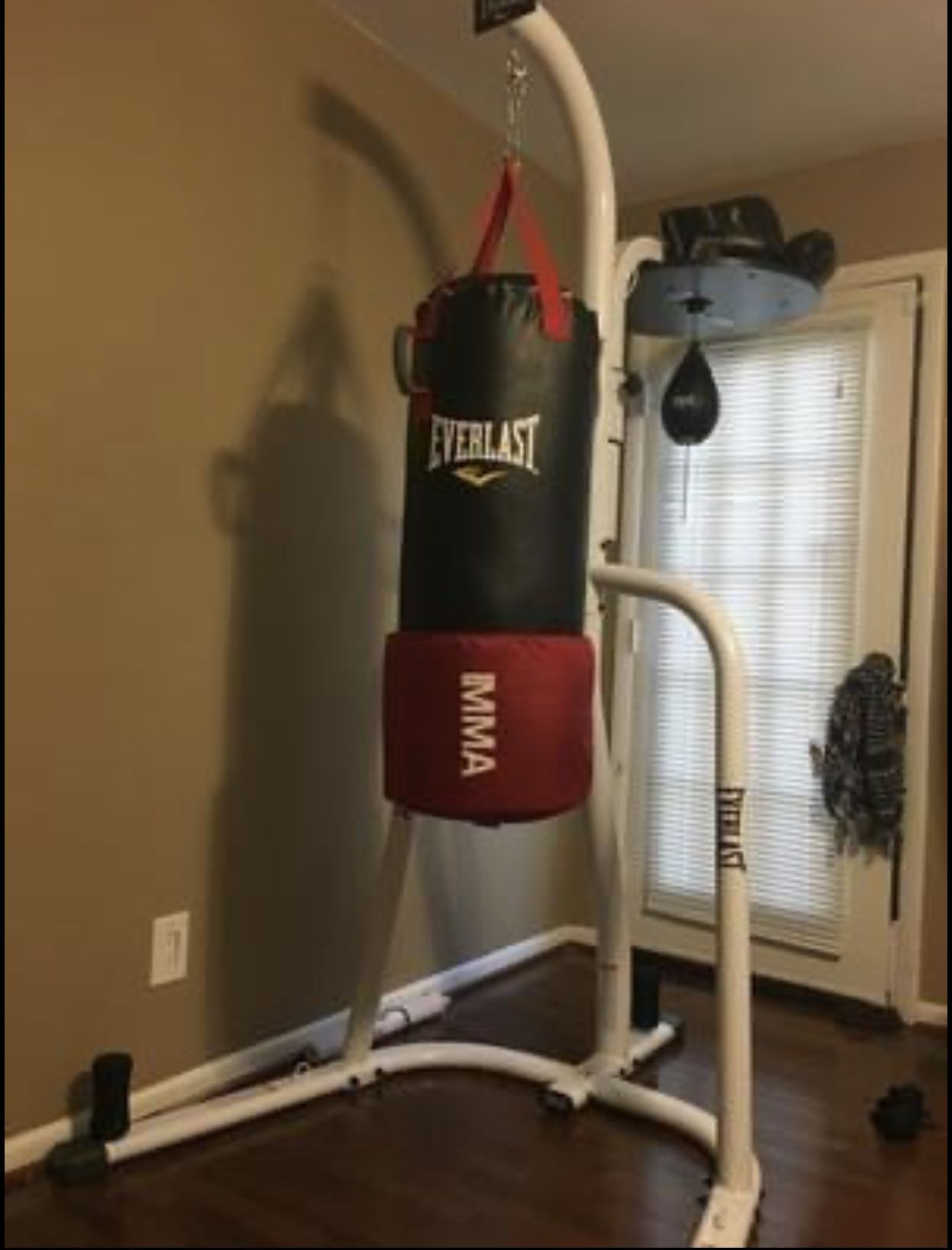 Heavy Bag Speed Bag Dual Station Steel Stand Everlast Boxing MMA Training White NEW FREE SHIPPING