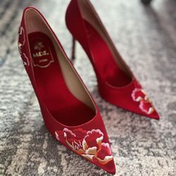 Brand New Red embroidery heels 