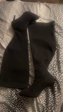 Black High Knee Stiletto Boots