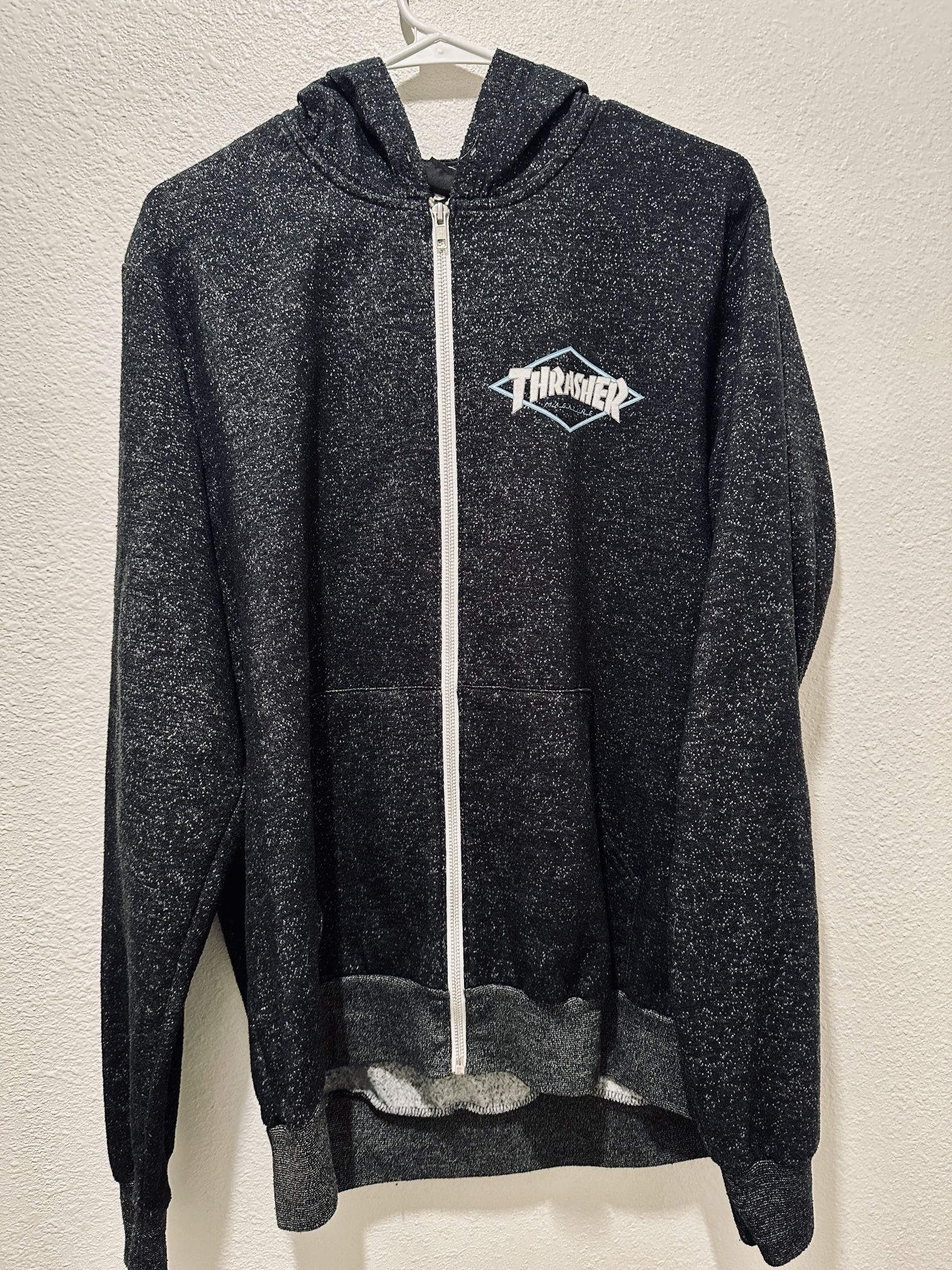 Thrasher Speckled Black Hoodie with White Zip