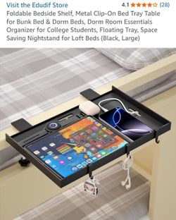 Edudif Foldable Metal Clip-On Bed Shelf, Black Large