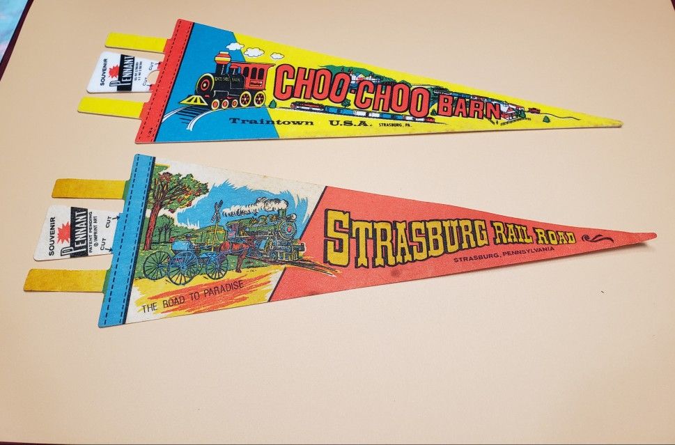 2 Vintage Pennants Trains