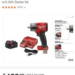 Milwaukee M18 FUEL Gen-2 18-Volt Lithium-Ion Brushless Cordless Mid Torque 1/2 in. Impact Wrench F Ring w/5.0Ah Starter Kit