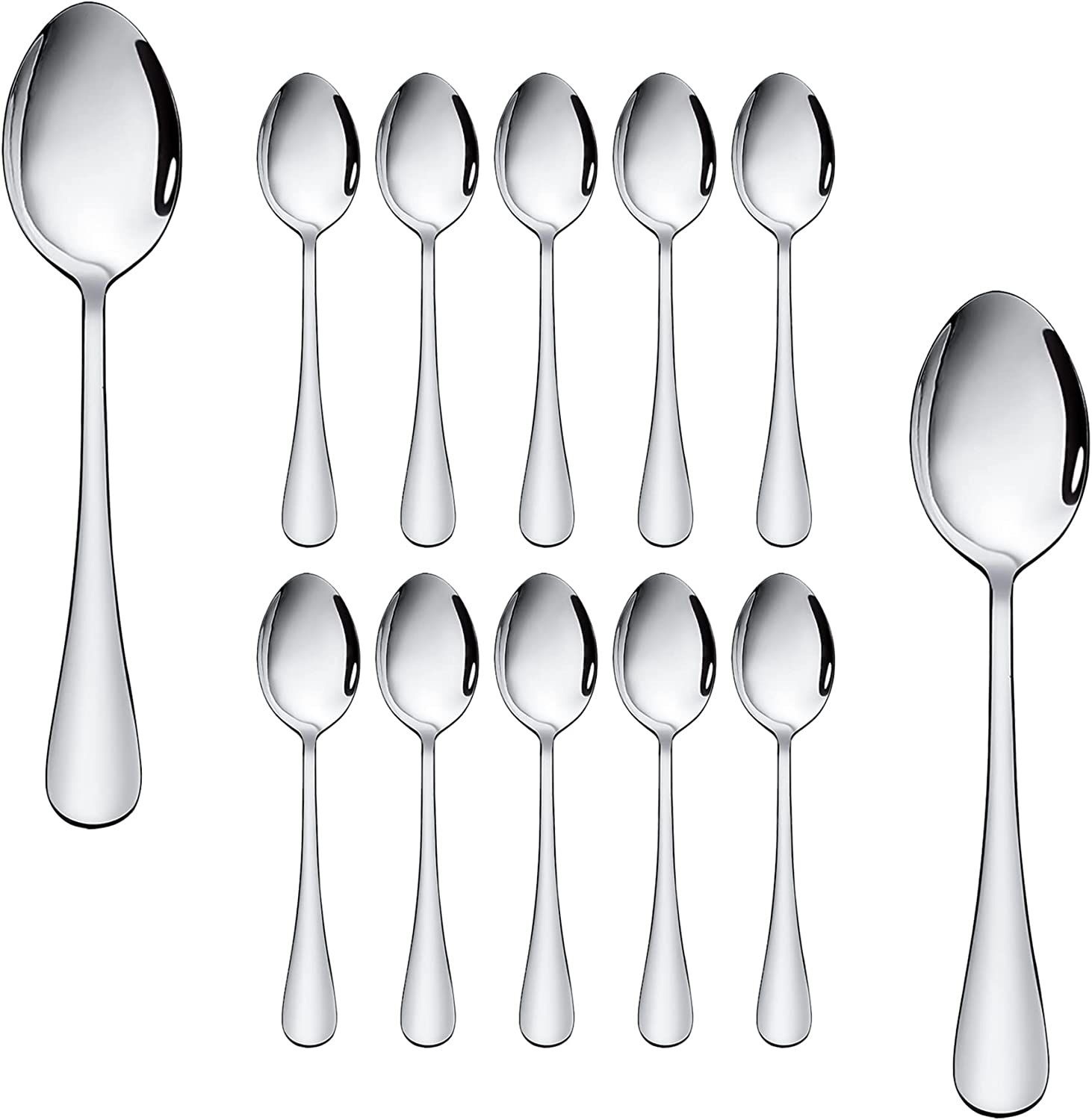 Stainless Steel 12-Piece Teaspoon Set, Table Dessert Spoons Pack for 12 (Silver 6.7 Inches)