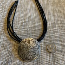 Necklace Black Beaded Medallion