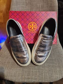 Tory burch slip on sneakers metallic leather #8