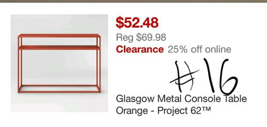 Metal Console Table - Orange Shade