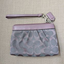 Coach Soho Signature Pleated Wristlet in Lavender & Gray Sateen