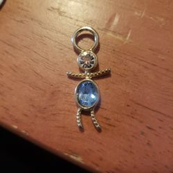 Gold tone baby boy light blue crystal March birthstone stick figure pendant charm