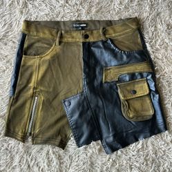 Olive Green And Black Leather Skirt