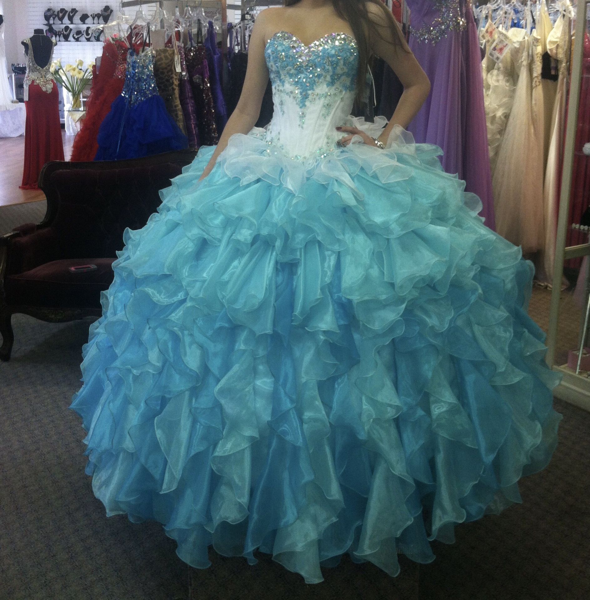 Beautiful Turquoise Bonny Bridal Designer QUINCEANERA DRESS