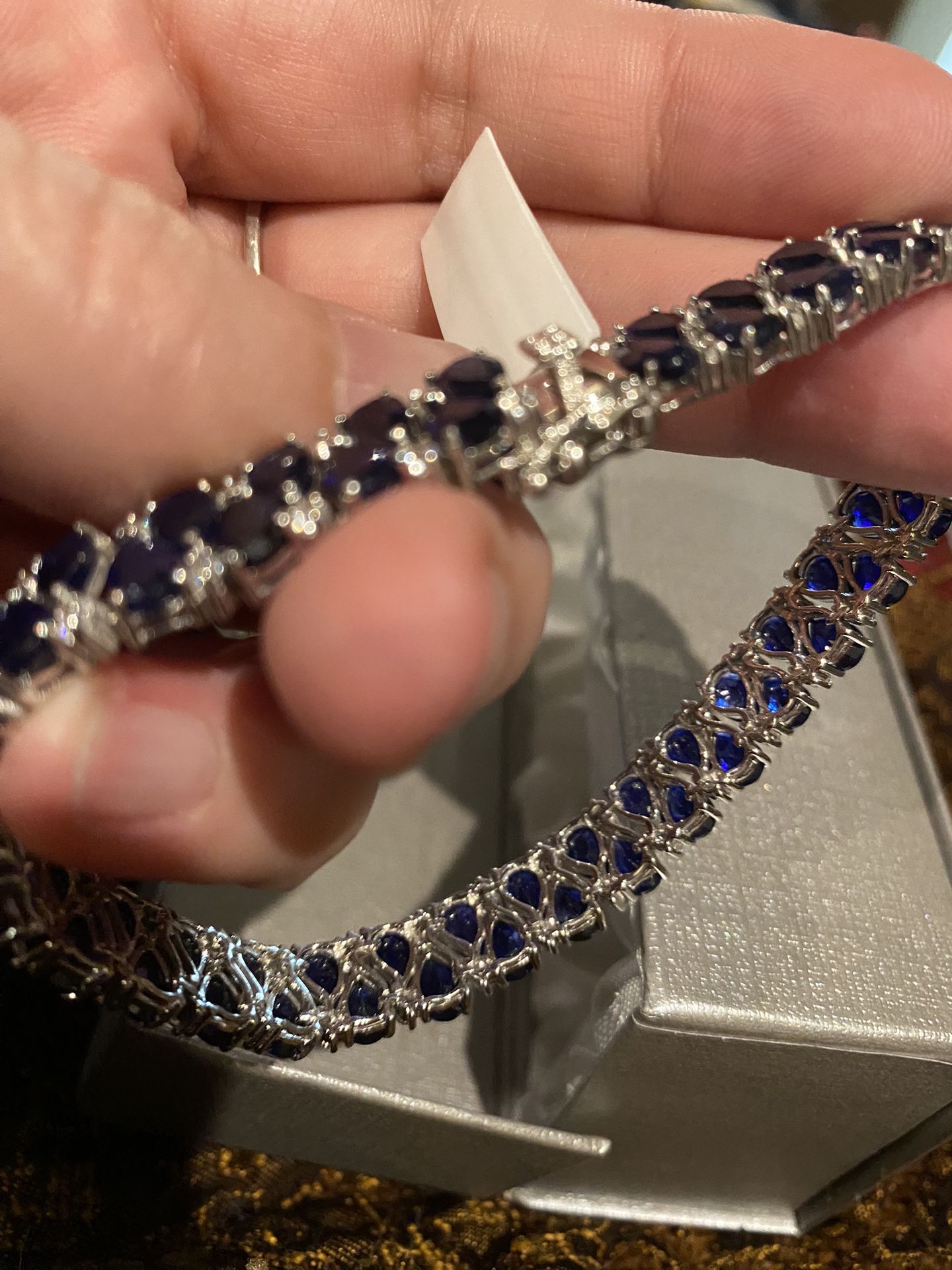 Genuine Masoala Sapphire and White Zircon  Bracelet - 8” - new