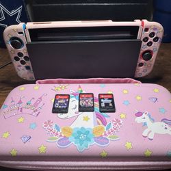 Nintendo Switch W/Case, 3 Games, And Charging Port 