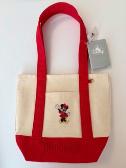 Viral Disneyland Minnie Mouse Red Canvas Mini Tote Bag NWT Embroidered